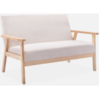 Sofá o banco con tela y patas de madera, 2 plazas