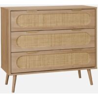 Cómoda con efecto madera y caña redondeada, 3 cajones