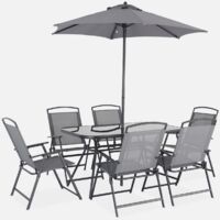 Conjunto mesa de jardín de acero con 6 sillas y 1 sombrilla
