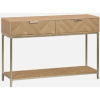 Consola de madera con efecto espiga y 2 cajones, 110cm