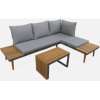 Conjunto de jardín en aluminio y en madera de acacia, 4 plazas