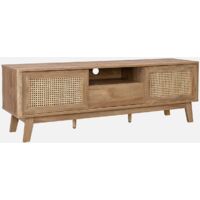Mueble TV con puertas correderas, taquilla, estante efecto madera y caña 150cm