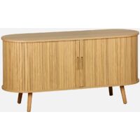 Mueble TV escandinavo con 2 puertas correderas acanaladas efecto madera, 120cm