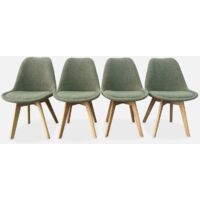 Silla escandinava de madera de haya y borreguito, set de 4