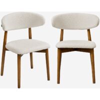 Silla de madera de hevea y tejido borreguito, set de 2