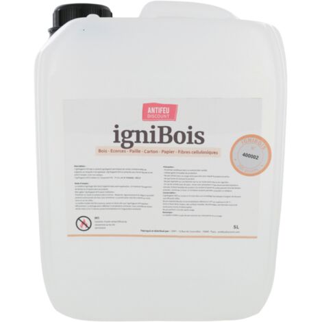 Bidon d’ignifugeant pour tous types de bois format 5L - 1L = jusqu’à 5,7m2 de bois ignifugé – Référence Ignibois (1/2)