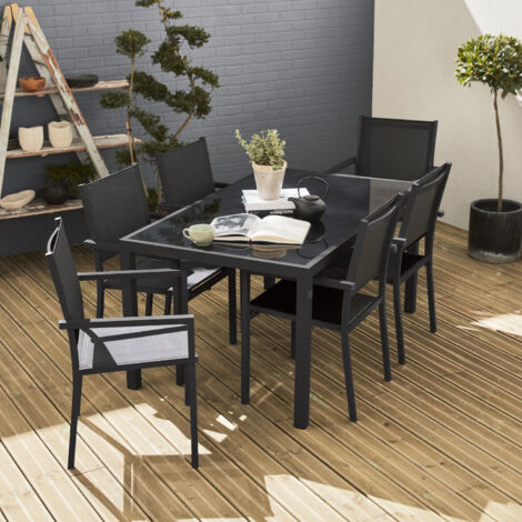Set tavolo da giardino in alluminio e textilene con 6 sedie
