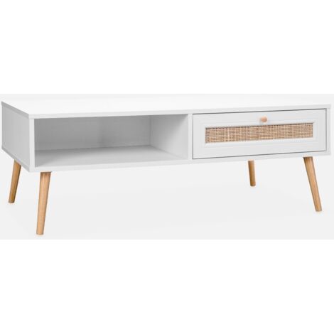Tavolino scandinavo in vimini, 1 cassetto