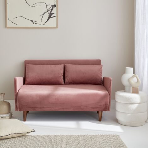 Divano letto in velluto con gambe in legno, 2 posti