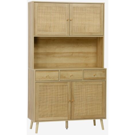Credenza decorazione in legno e cannage 4 ante e 3 cassetti, 110cm (1/5)