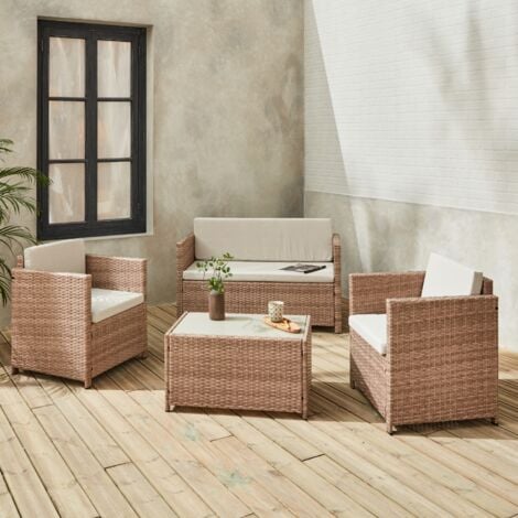 Salotto da giardino in resina intrecciata, 4 posti