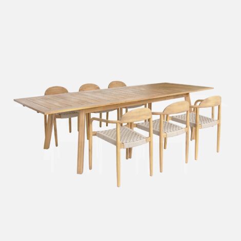 Tavolo da giardino estensibile in legno di acacia, 6 poltrone (1/5)