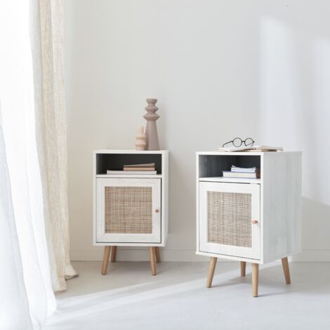 Set 2 comodini scandinavi in intrecciatura cannage