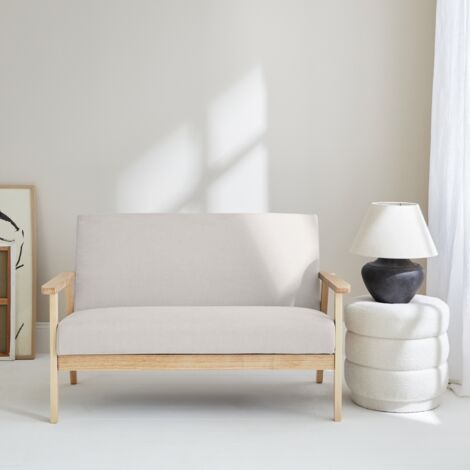 Divano stile scandinavo in legno e tessuto, 2 posti