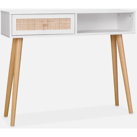 Consolle scandinava con effetto legno e canna, 100cm