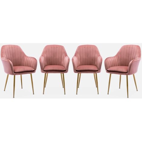 Set di 4 poltrone in velluto con gambe in metallo