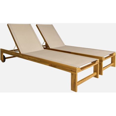 Set 2 lettini prendisole in legno multiposizione con ruote