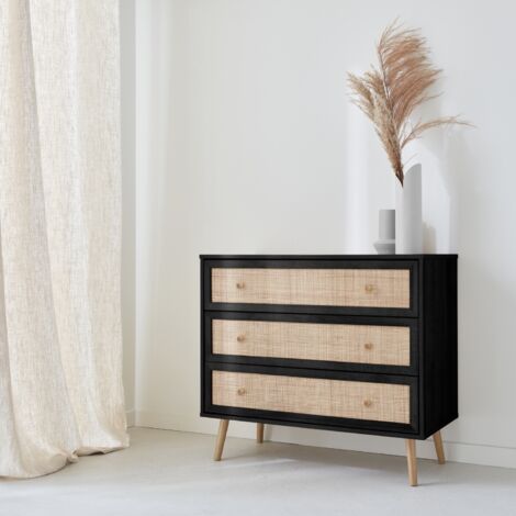 Cassettiera effetto legno e canna 3 cassetti