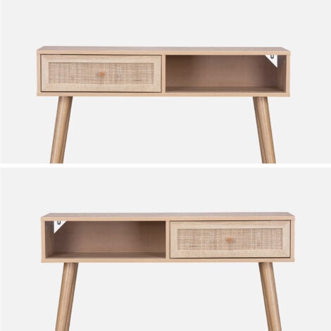 Consolle scandinava con effetto legno e canna, 100cm
