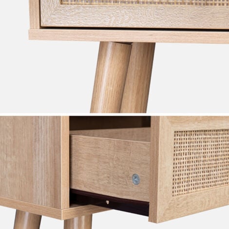 Consolle scandinava con effetto legno e canna, 100cm