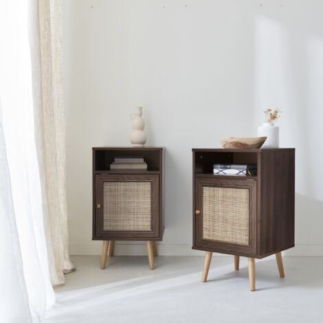 Set 2 comodini scandinavi in intrecciatura cannage