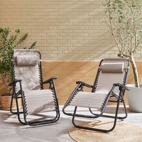 Set di sedie a sdraio in metallo a gravità zero – grigio: modelli resistenti di alta qualità (2 x sdraio da giardino reclinabili, coppia di sedie da spiaggia
