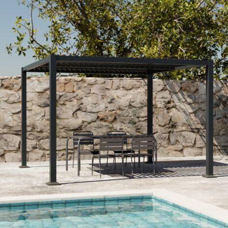 Pergola bioclimatica 3x3m in alluminio e acciaio, lamelle orientabili
