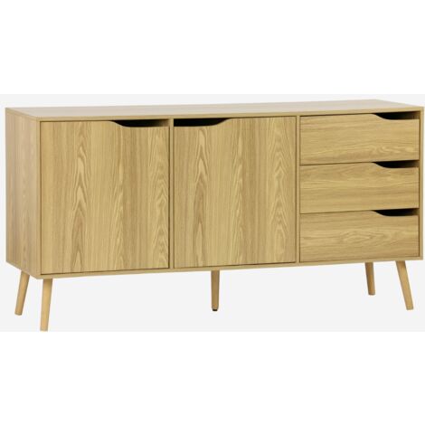 Credenza scandinava a 2 ante effetto legno di noce, 160cm