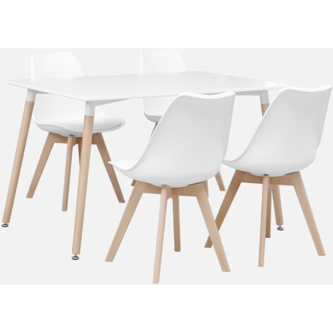 Set tavolo e 4 sedie da pranzo scandinavo con gambe in legno, 120x80cm