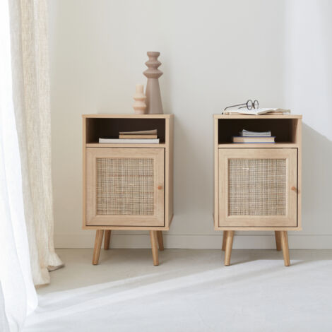 Set 2 comodini scandinavi in intrecciatura cannage
