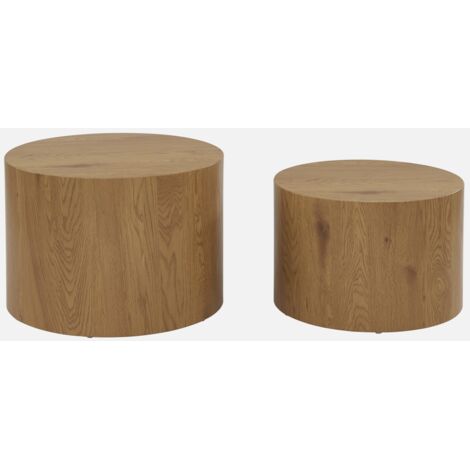 Set di 2 tavolini rotondi impilabili effetto quercia