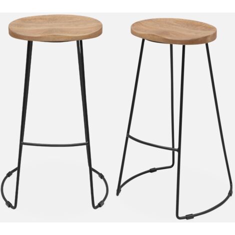 tectake® 2 Sgabelli bar 31x31x72,5cm, Sgabelli cucina stile industriale, Sedie bar con poggiapiedi effetto legno, Arredo Cucina, Sala da pranzo, Ufficio, Hotel, Penisola, Bancone - Legno Scuro