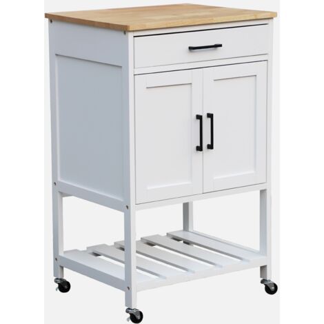 Carrello da cucina in legno di gomma con 2 ripiani, 56cm