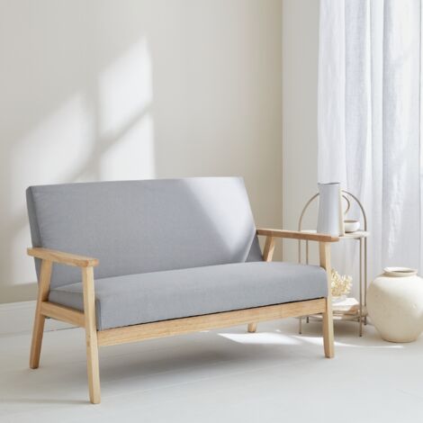 Divano stile scandinavo in legno e tessuto, 2 posti