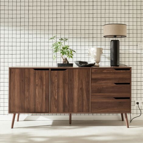 Credenza scandinava a 2 ante effetto legno di noce, 160cm