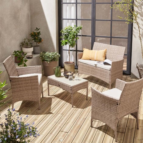 Salotto da giardino in resina intrecciata a 4 posti