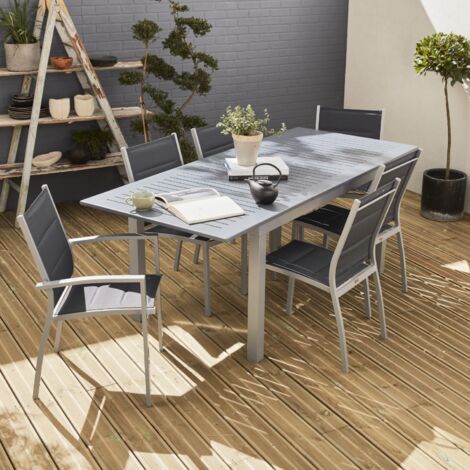 Set tavolo da giardino allungabile in alluminio con 6 sedie