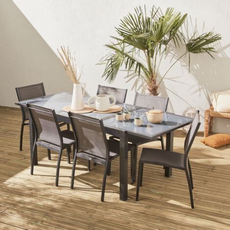 Set tavolo da giardino allungabile in alluminio con 6 sedie