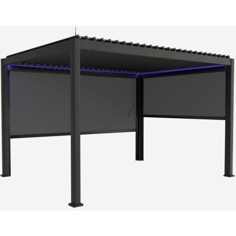 Pergola bioclimatica 3x4m in alluminio LED + tenda 3m + tenda 4m