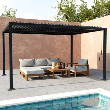 Pergola bioclimatica 3x4m in alluminio e acciaio, lamelle orientabili