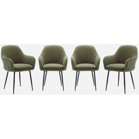 Set di 4 poltrone in velluto a coste con gambe in metallo nero opaco