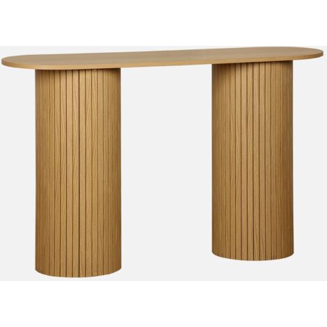 Consolle ovale scandinava con effetto legno scanalato, 120cm