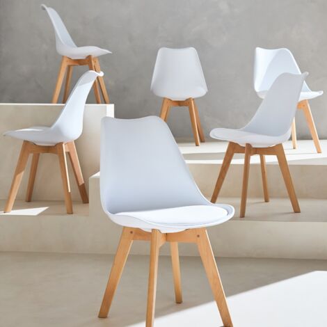 Set 6 sedie scandinave imbottite, gambe in legno per sala da pranzo