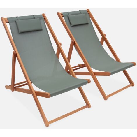 Set 2 lettini prendisole in legno con cuscino poggiatesta