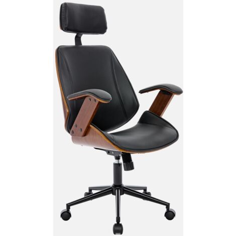 Sedia Ufficio Design Legno Curvato Effetto Quercia E Similpelle Bianca Con Poggiatesta - Sweeek - 2