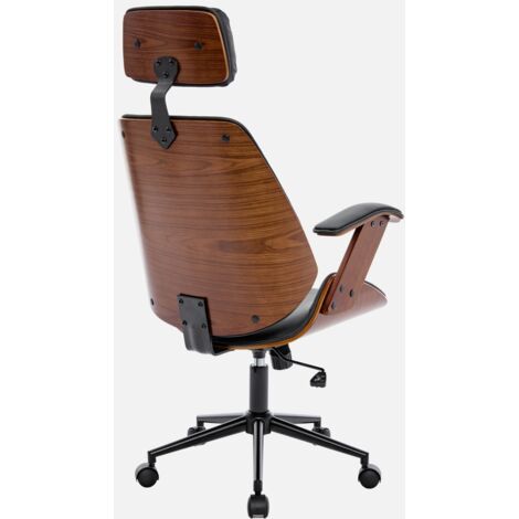 Sedia Poltrona Girevole Ufficio Computer Studio Legno Curvato E Similpelle Nera 020024155 88979134