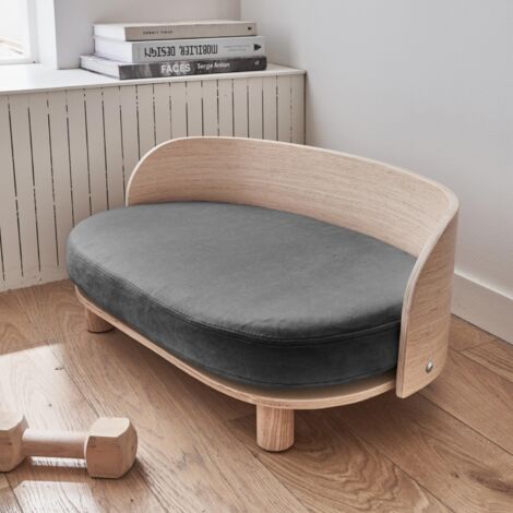 Relaxdays Cuccia per Cani e Gatti, H x D: 15 x 49 cm, Lettino in Seegras Intrecciato e Cuscino Lavabile, Crema Naturale