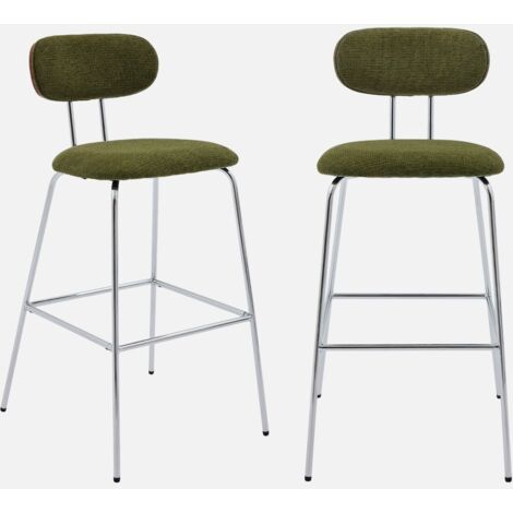 Set 2 Sgabelli Da Bar In Legno E Metallo - Altezza 76 Cm, Nero, Con Seduta Ergonomica E Poggiapiedi - Per Cucina E Isola - Capacità 118 Kg