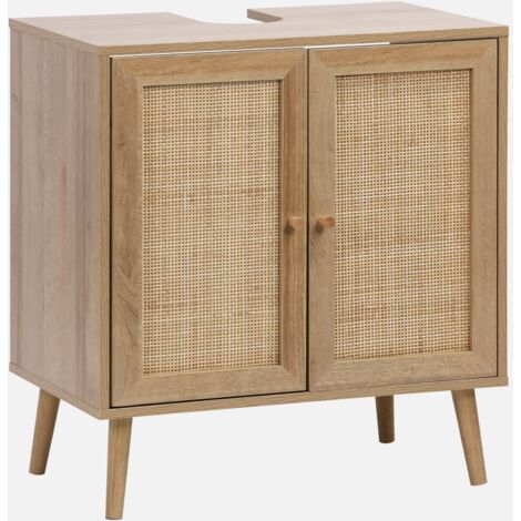 Mobile sotto lavabo decorato in legno e vimini