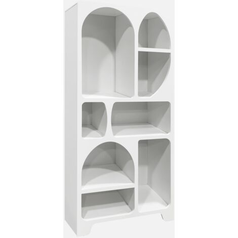 Libreria organica bianca effetto legno con 8 vani